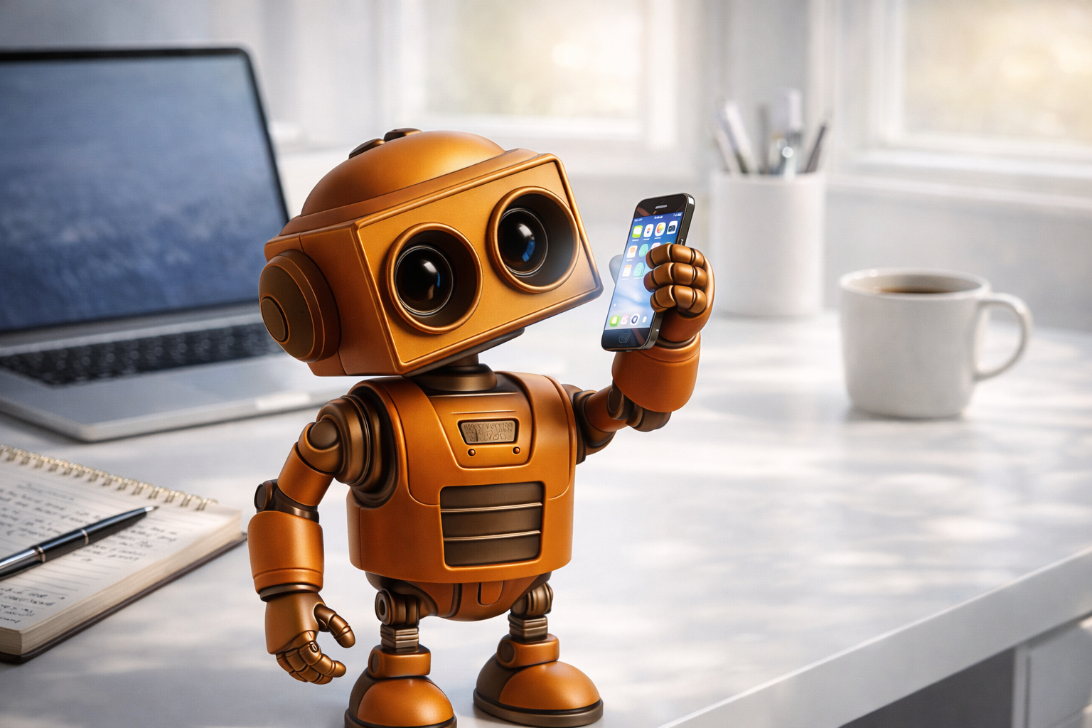 Robot IA assistant sur un bureau